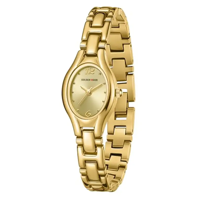 GOLDEN HOUR Orologio Donna Classico Ovale Piccolo, Analogico al Quarzo oro, Vintage, Impermeabile, alla Moda, Casual, con Bracciale in Acciaio Inossidabile, per Ragazze