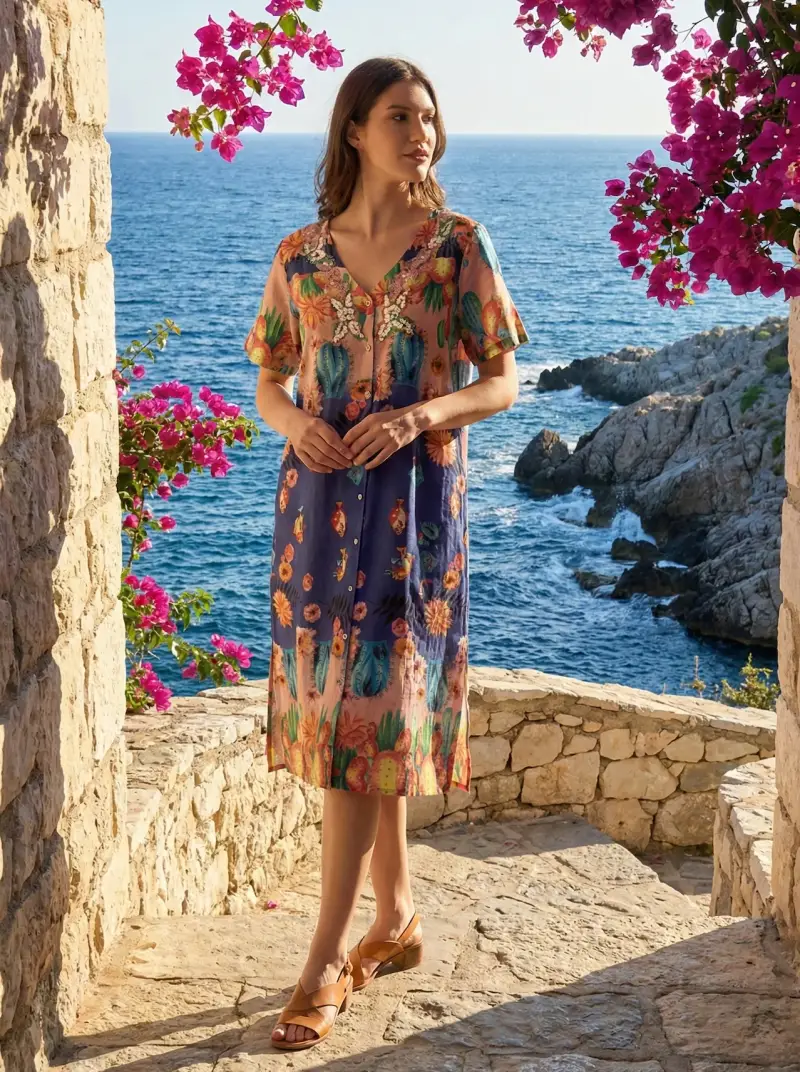 ABITO CAMICIA CON SCOLLO A V | Colore Riviera |