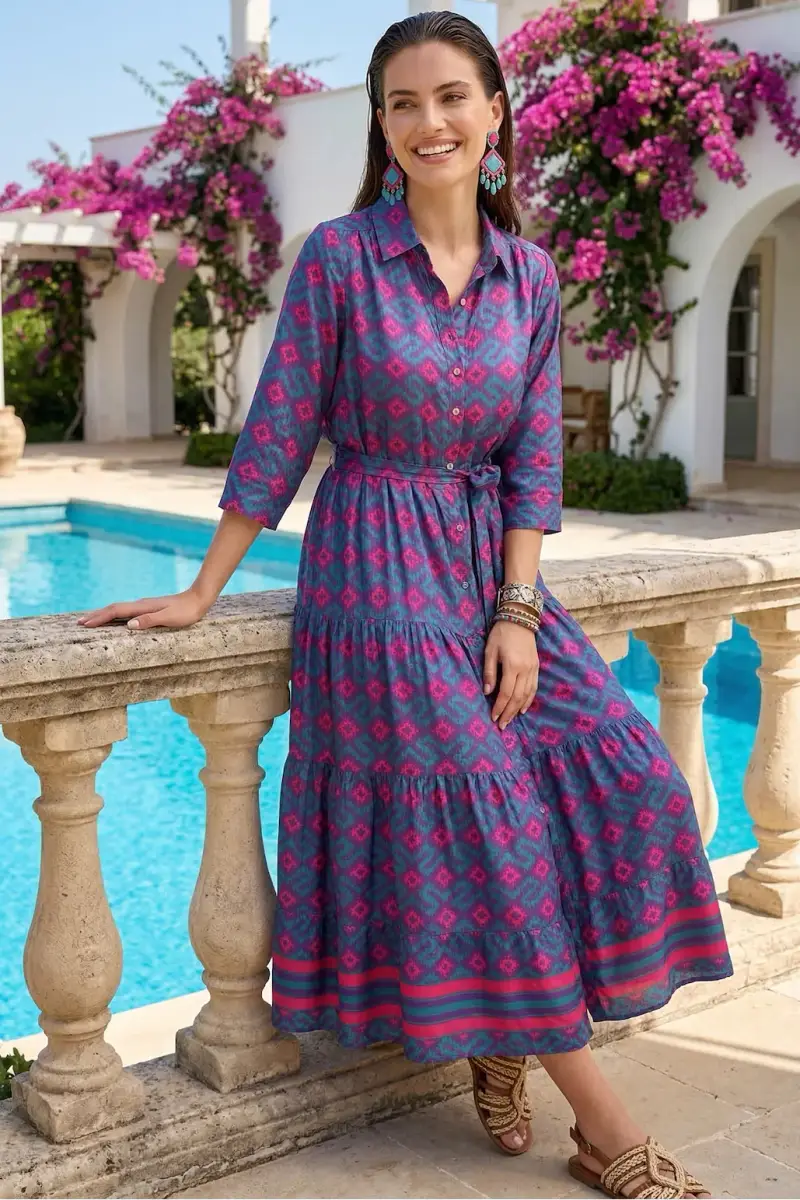 ABITO CAMICIA LUNCO CON CINTURA | Colore Azteco |