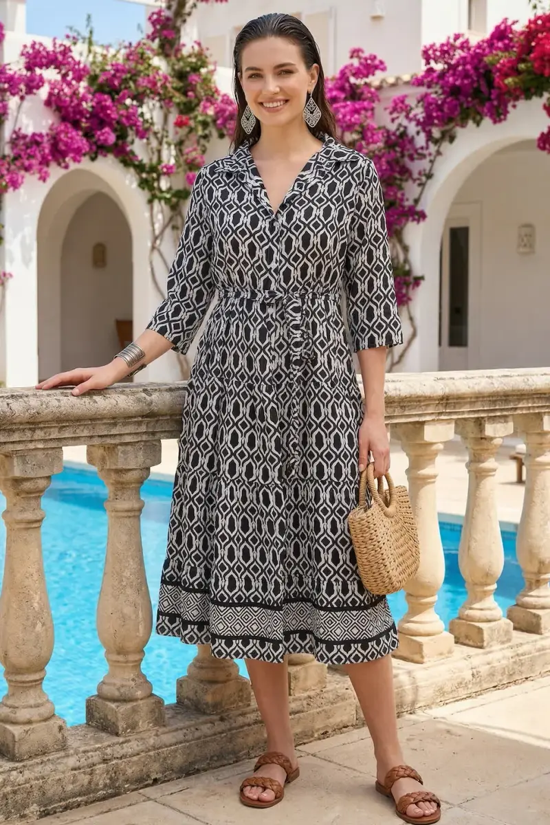 ABITO CAMICIA LUNCO CON CINTURA | Colore Tribale |