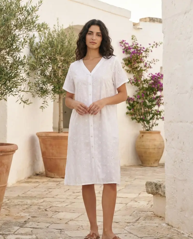 ABITO CAMICIA MIDI IN PIZZO SANGALLO | Colore Bianco |