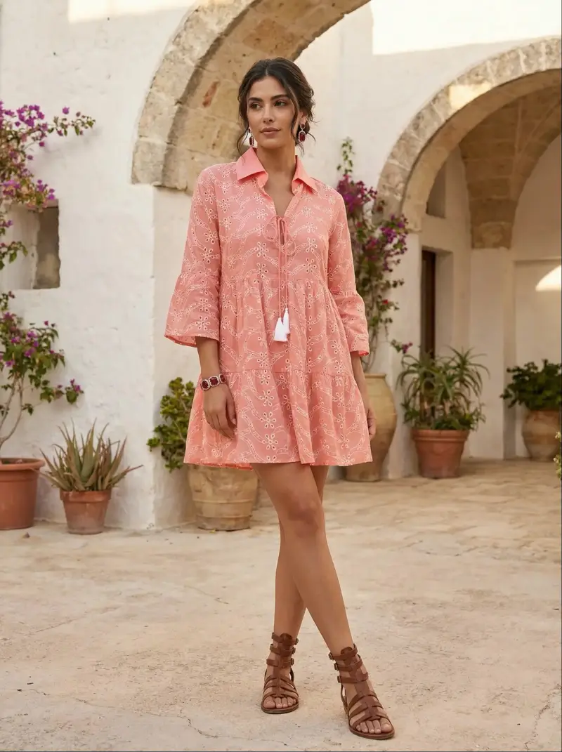 ABITO CORTO IN PIZZO SANGALLO | Colore Pesca |