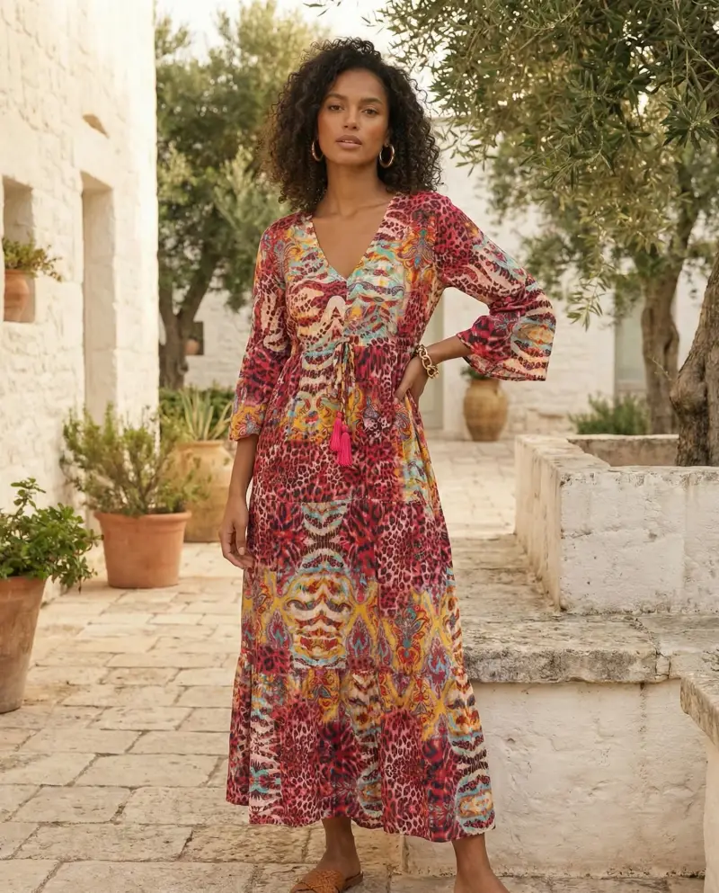 ABITO LUNGO A BALZE | Colore Animalier |