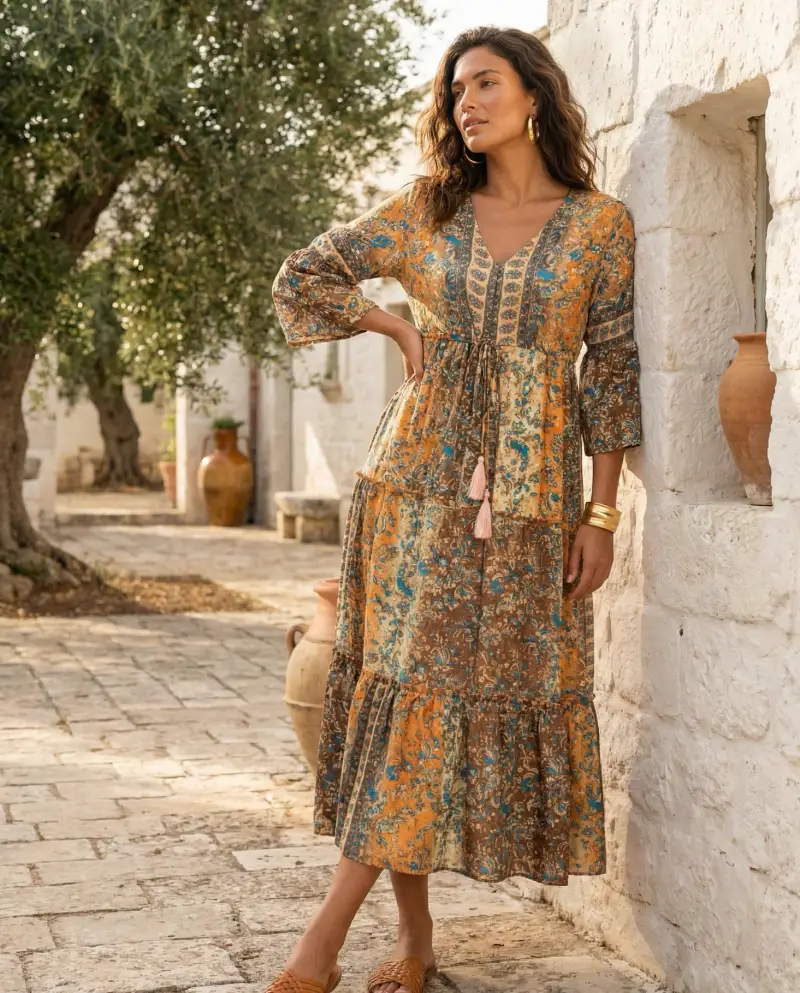 ABITO LUNGO A BALZE | Colore Tapestry |