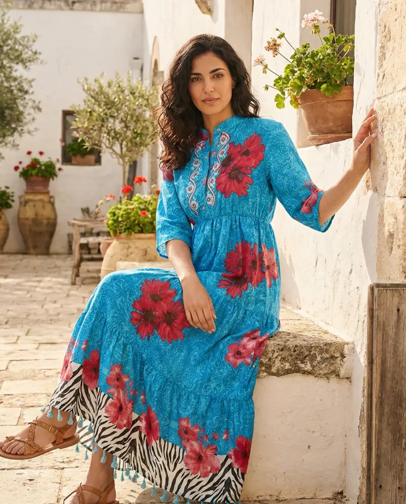 ABITO LUNGO A BALZE CON NAPPE | Colore Gerbea |