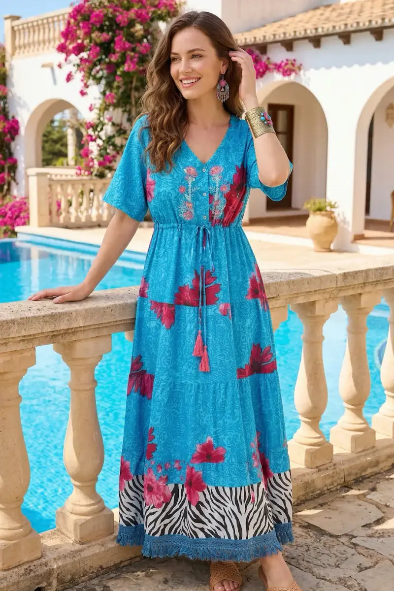 ABITO LUNGO A BALZE E COULISSE | Colore Gerbea |