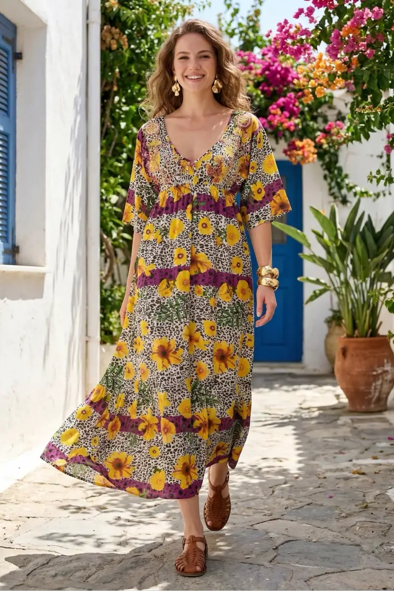 ABITO LUNGO CON SPACCO | Colore Animalier |