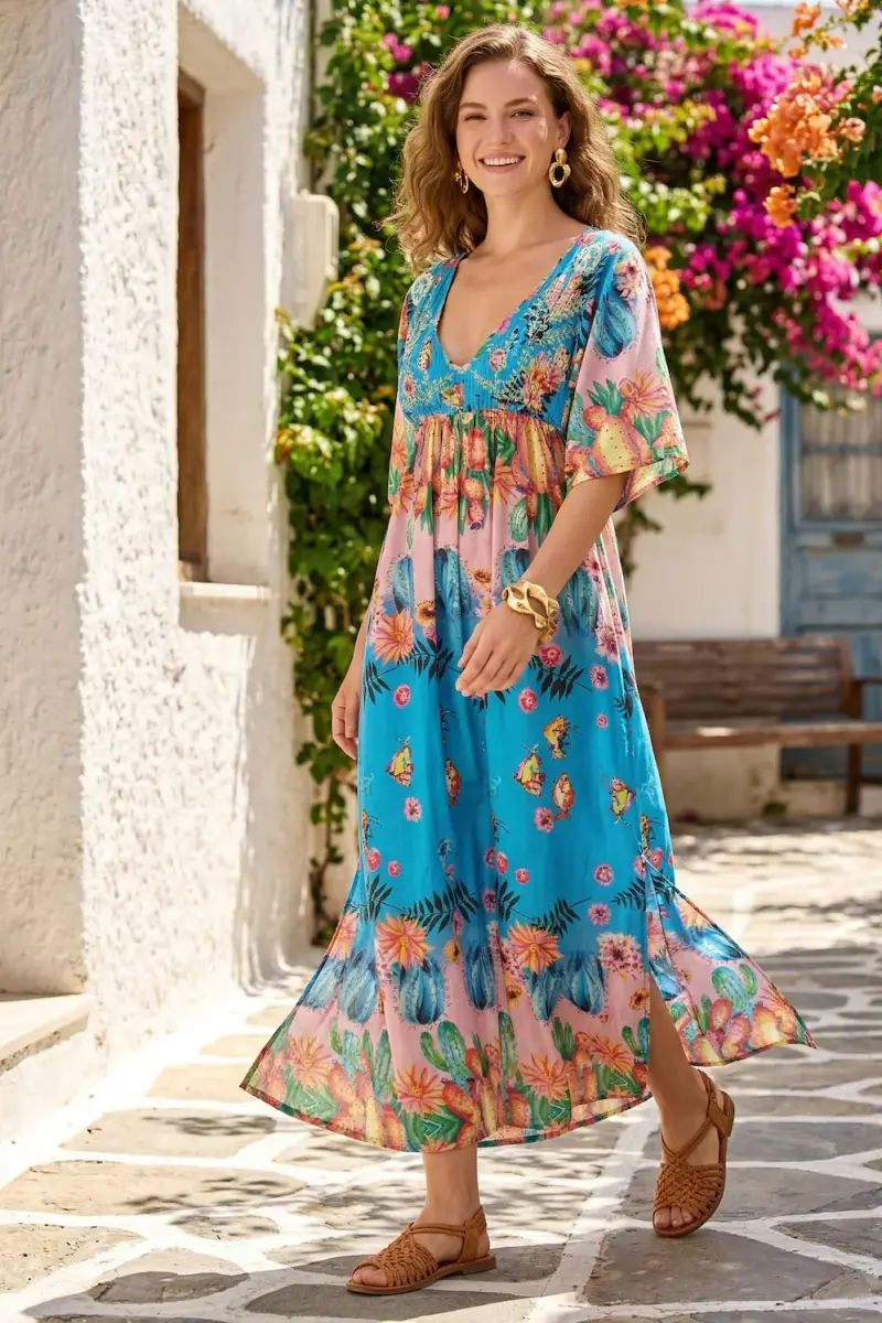 ABITO LUNGO CON SPACCO | Colore Mediterraneo |