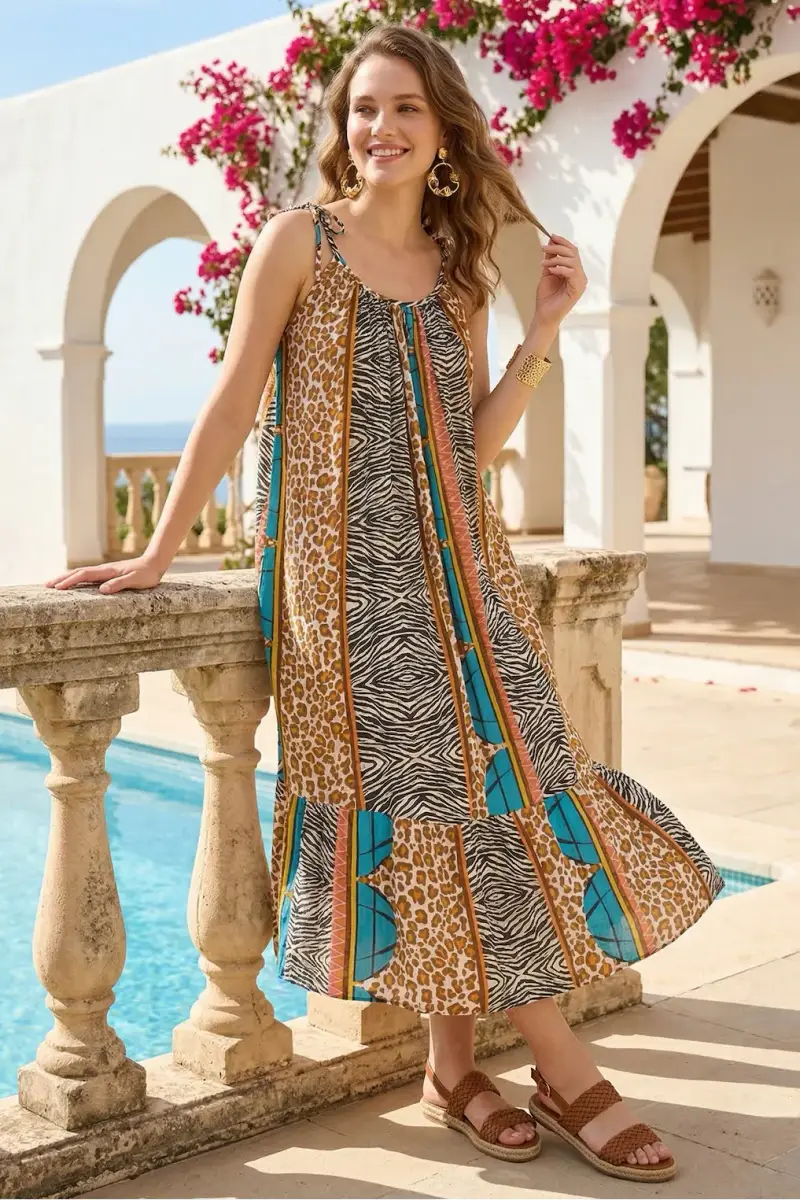 ABITO LUNGO CON SPALLINE REGOLABILI | Colore Animalier |