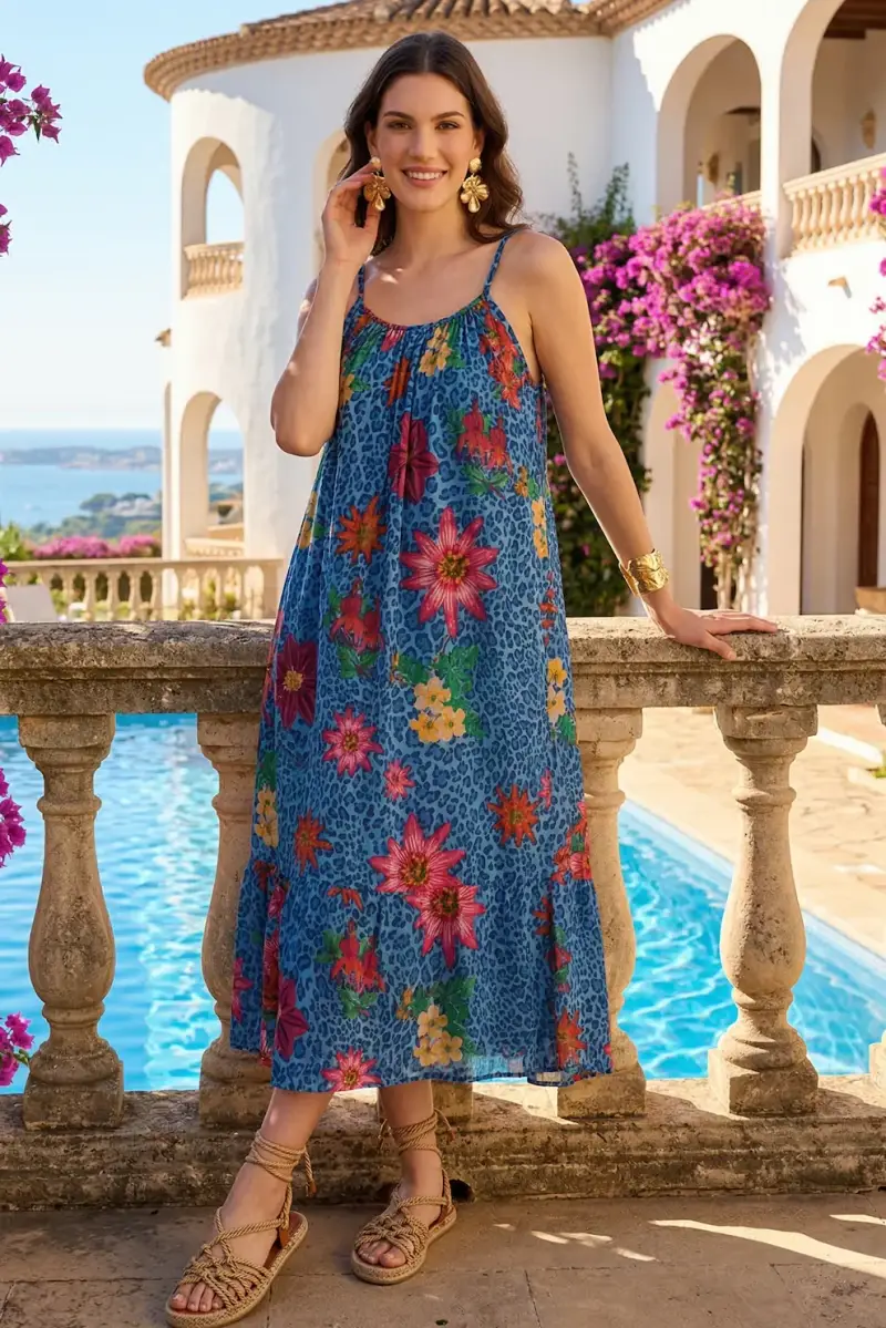 ABITO LUNGO CON SPALLINE REGOLABILI | Colore Havana |