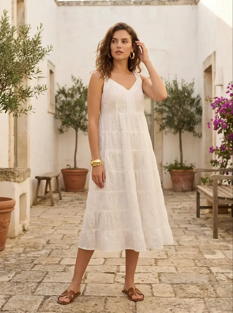 ABITO LUNGO IN PIZZO SANGALLO | Colore Bianco |