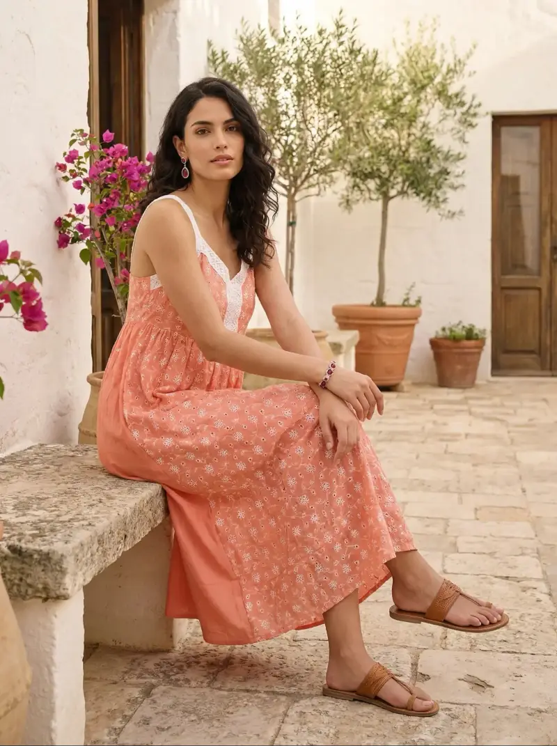 ABITO LUNGO IN PIZZO SANGALLO | Colore Pesca |