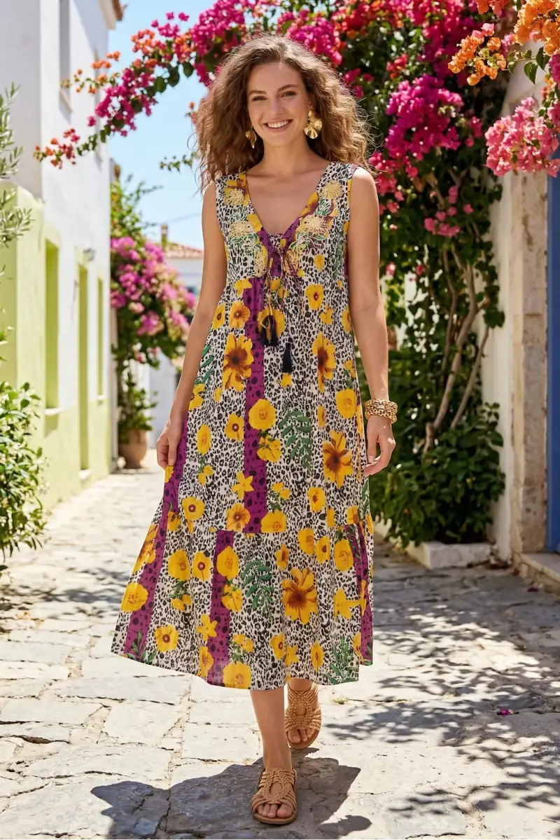 ABITO LUNGO SMANICATO | Colore Animalier |