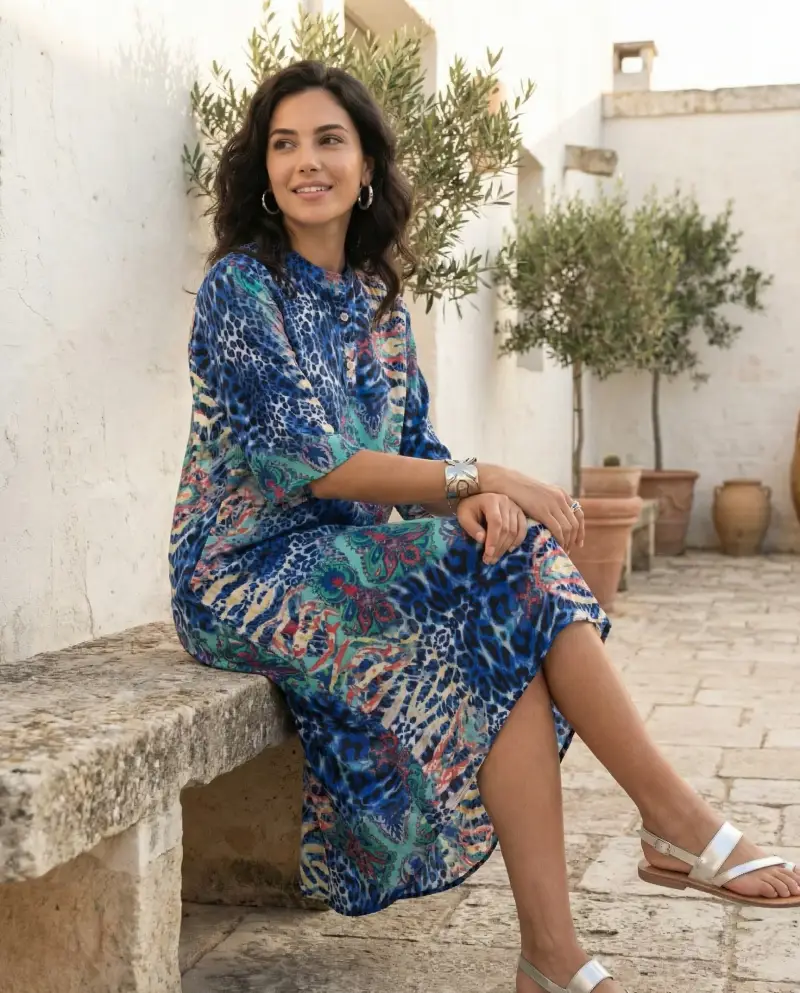 CAFTANO LUNGO CON ORLO ASIMMETRICO | Colore Animalier |