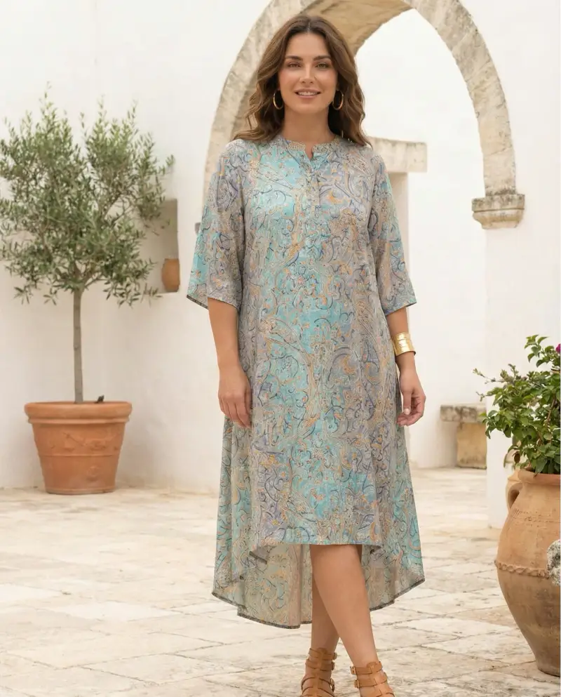 CAFTANO LUNGO CON ORLO ASIMMETRICO | Colore Pastello |