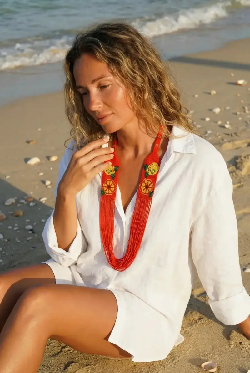 COLLANA MULTIFILI CON LIMONI | Colore Corallo |