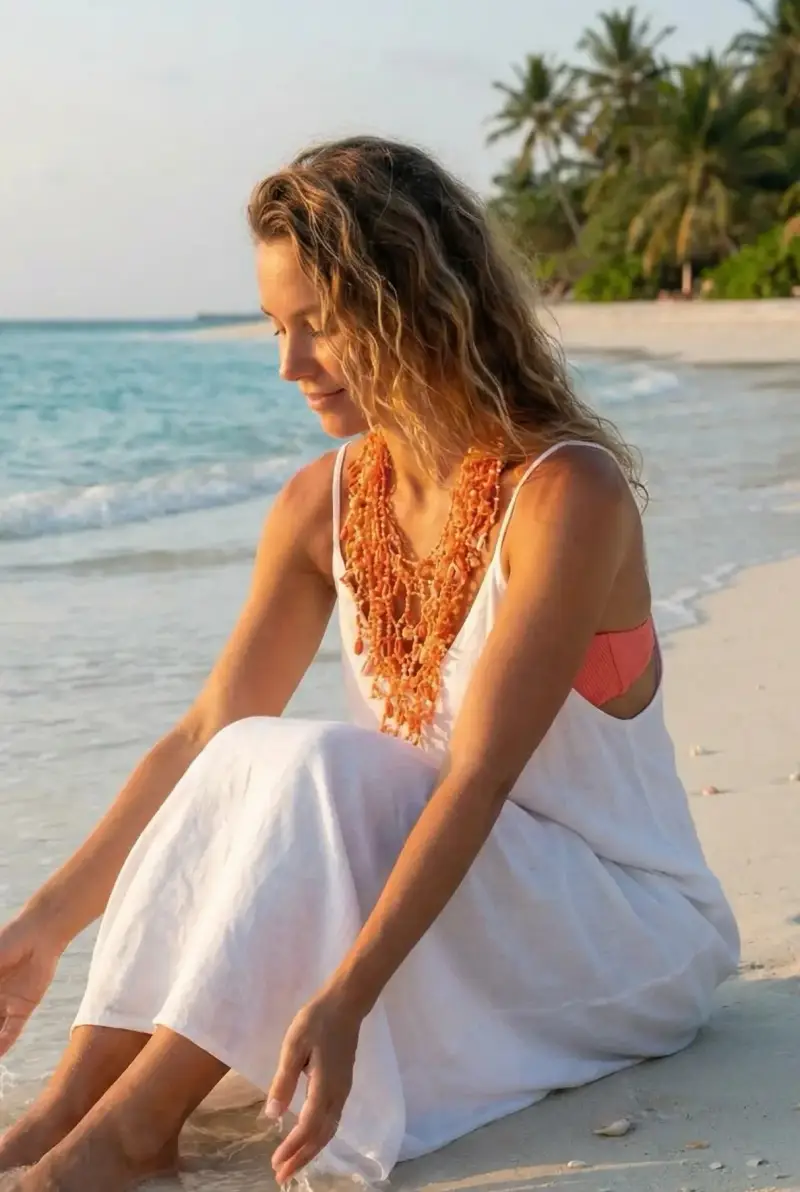 COLLANA MULTIFILI CON LIMONI E CONCHIGLIE | Colore Arancione |