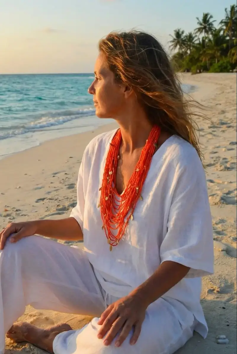 COLLANA MULTIFILI E FOGLIOLINE | Colore Arancione |