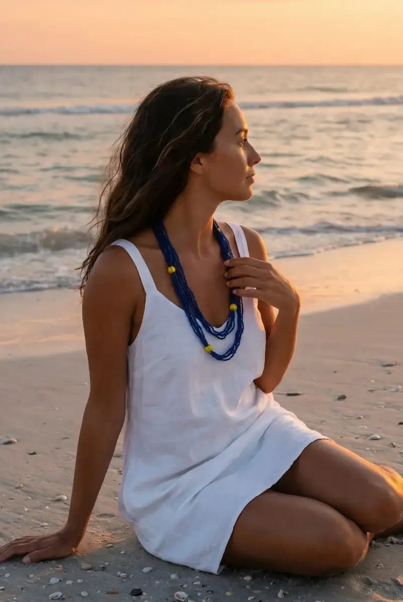 COLLANA MULTIFILI E LIMONI | Colore Blu |