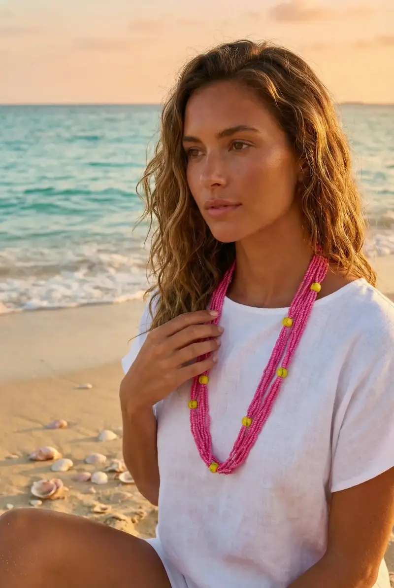 COLLANA MULTIFILI E LIMONI | Colore Fucsia |