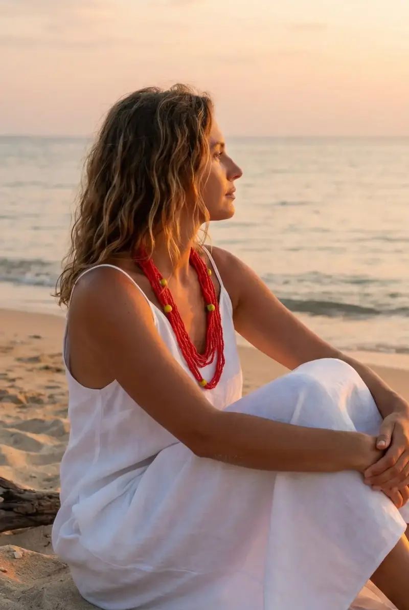 COLLANA MULTIFILI E LIMONI | Colore Rosso |