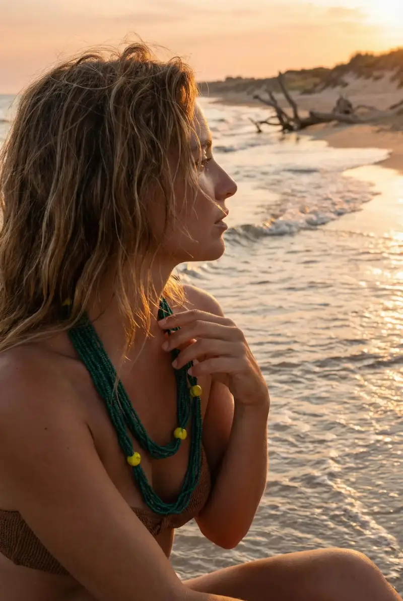 COLLANA MULTIFILI E LIMONI | Colore Verde |