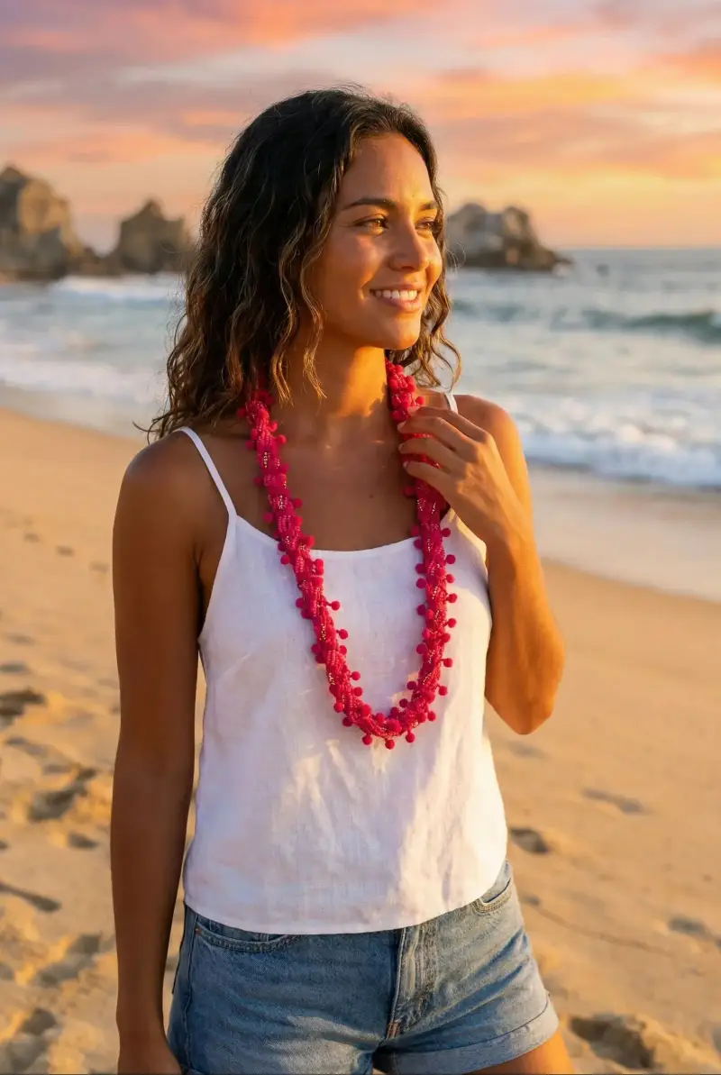 COLLANA MULTIFILI E PON PON | Colore Fucsia |