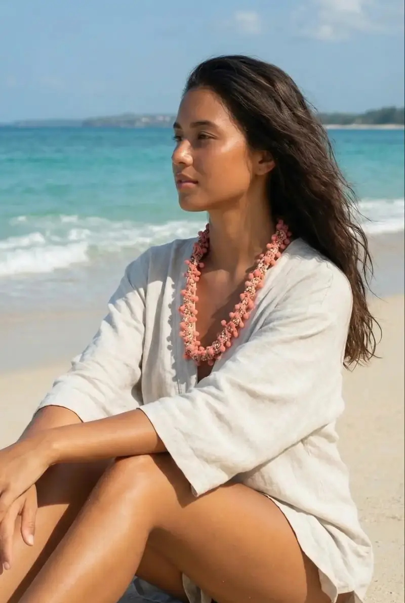 COLLANA MULTIFILI E PON PON | Colore Rosa |