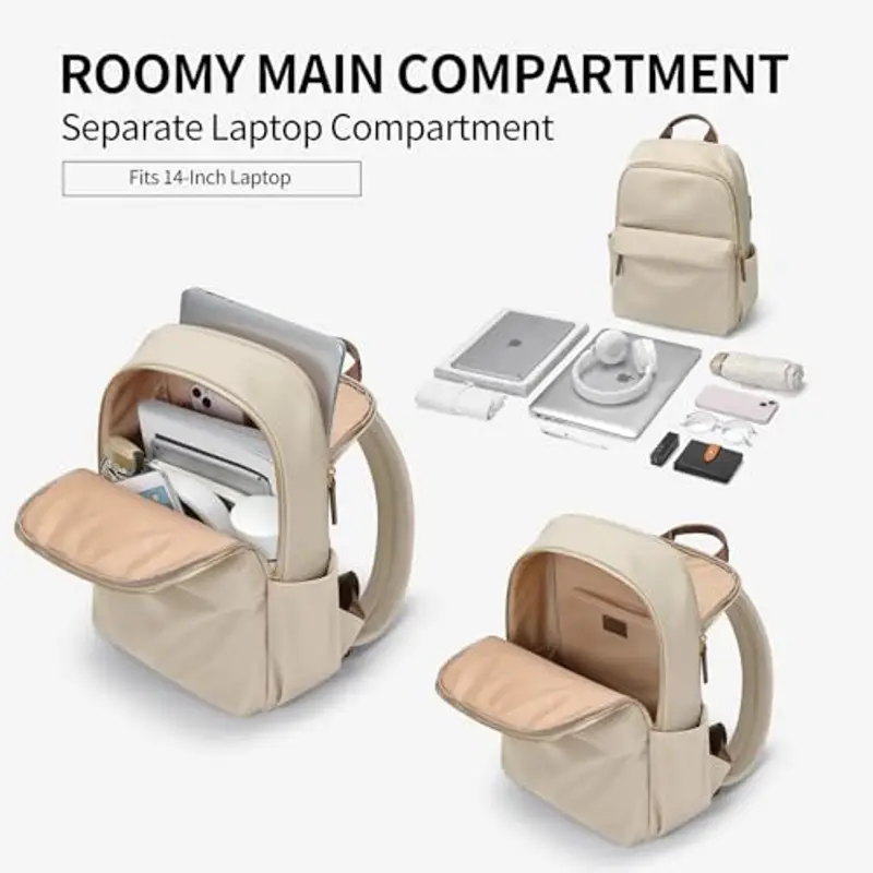 GOLF QUALITY Zaino Donna, Zaino Per PC Portatile 14 Pollici Notebook, Causal Daypack per Computer, Lavoro, Scuola, Viaggio, Mandorla miniatura 3