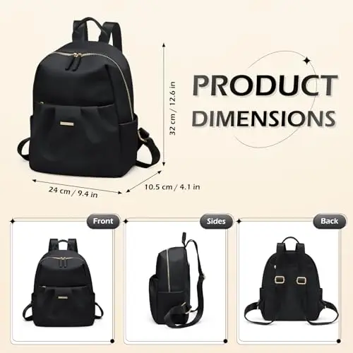 GOLF QUALITY Zaino Piccolo Donna, Mini Laptop Backpack Casual Daypack Antifurto, Borsa per Lavoro e Viaggio, Nero miniatura 3