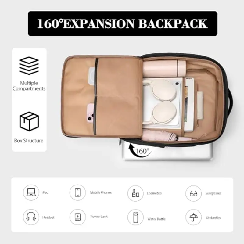 GOLF QUALITY Zaino Porta PC 14 Pollici, Nero, Unisex per Scuola, Università, Lavoro, Viaggio e Campeggio miniatura 3