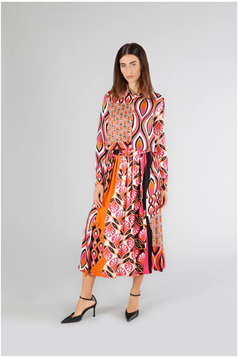 gonna a ruota in satin stampato foulard multicolors