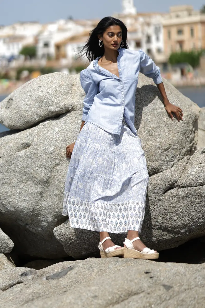 GONNA LUNGA A FIORI | Colore: Cielo | Taglia: XS