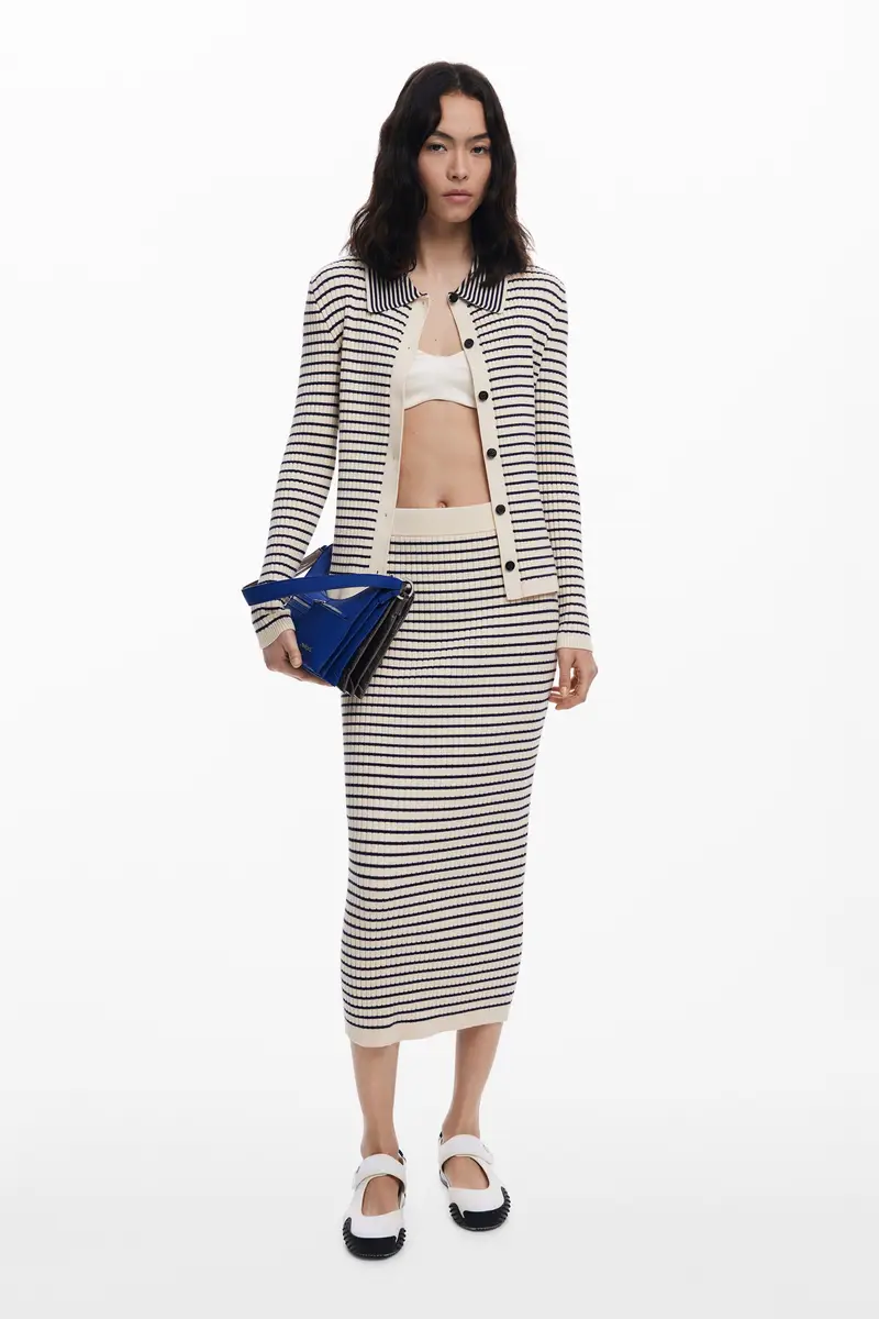 Gonna midi a righe in maglia