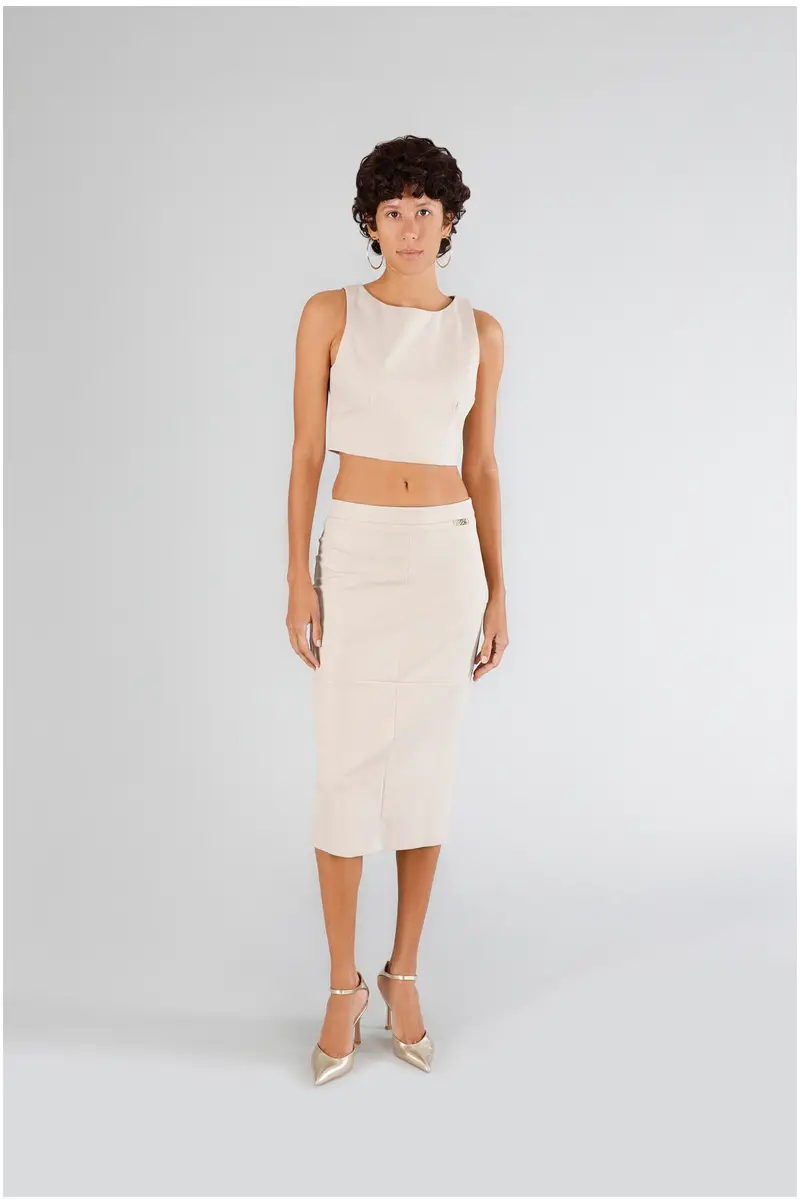 gonna tubino tessuto elasticizzato sabbia