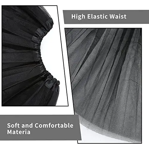 Gonna Tulle Donna Tutu Adulto Classic Elastico 3 Strati Tulle Nero Gonna Corta Donna Vestito Corto Gonne in Tulle Nero miniatura 3