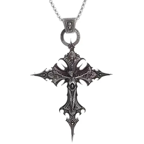 GONZTEL 1 pezzo Collana Gotica Vintage con Ciondolo Croce e Teschio, Stile Punk per Halloween, Gioielli Gothic Uomo,