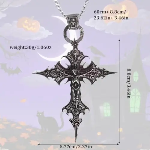 GONZTEL 1 pezzo Collana Gotica Vintage con Ciondolo Croce e Teschio, Stile Punk per Halloween, Gioielli Gothic Uomo miniatura 2