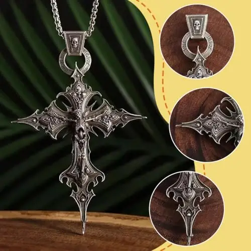 GONZTEL 1 pezzo Collana Gotica Vintage con Ciondolo Croce e Teschio, Stile Punk per Halloween, Gioielli Gothic Uomo miniatura 3