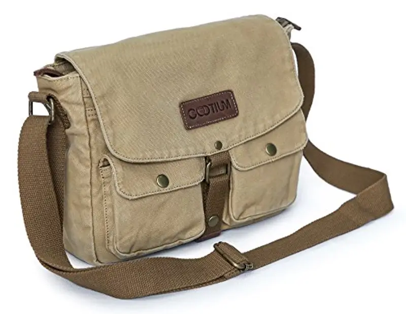 GOOTIUM Canvas Messenger Bag Khaki, Borsa Uomo, Cachi, 28 cm