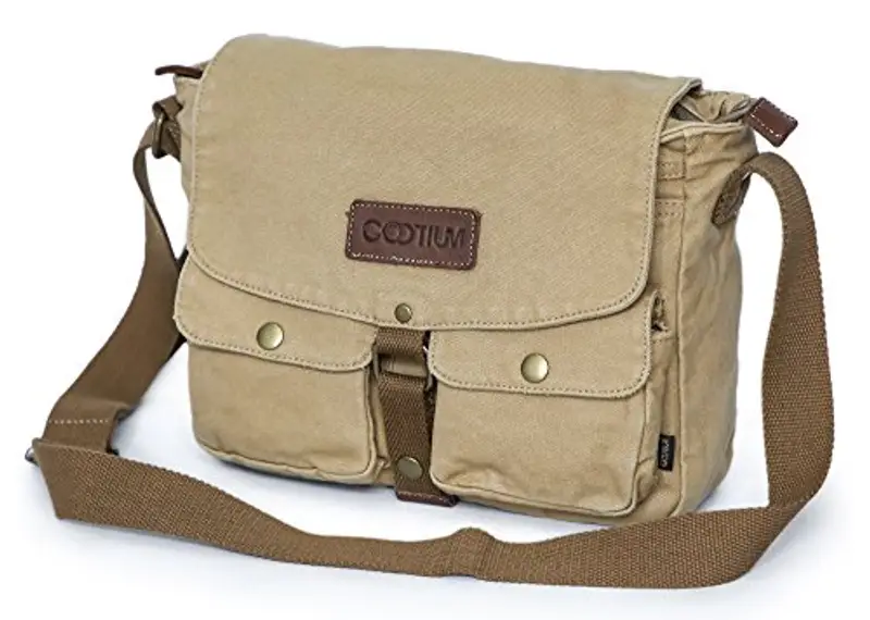 GOOTIUM Canvas Messenger Bag Khaki, Borsa Uomo, Cachi, 28 cm miniatura 3