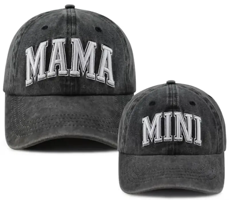 Goyklrb 2 cappellini da baseball coordinati per mamma e ragazza, cappello regolabile in cotone ricamato genitore-figlio, Ricamato nero, Taglia unica