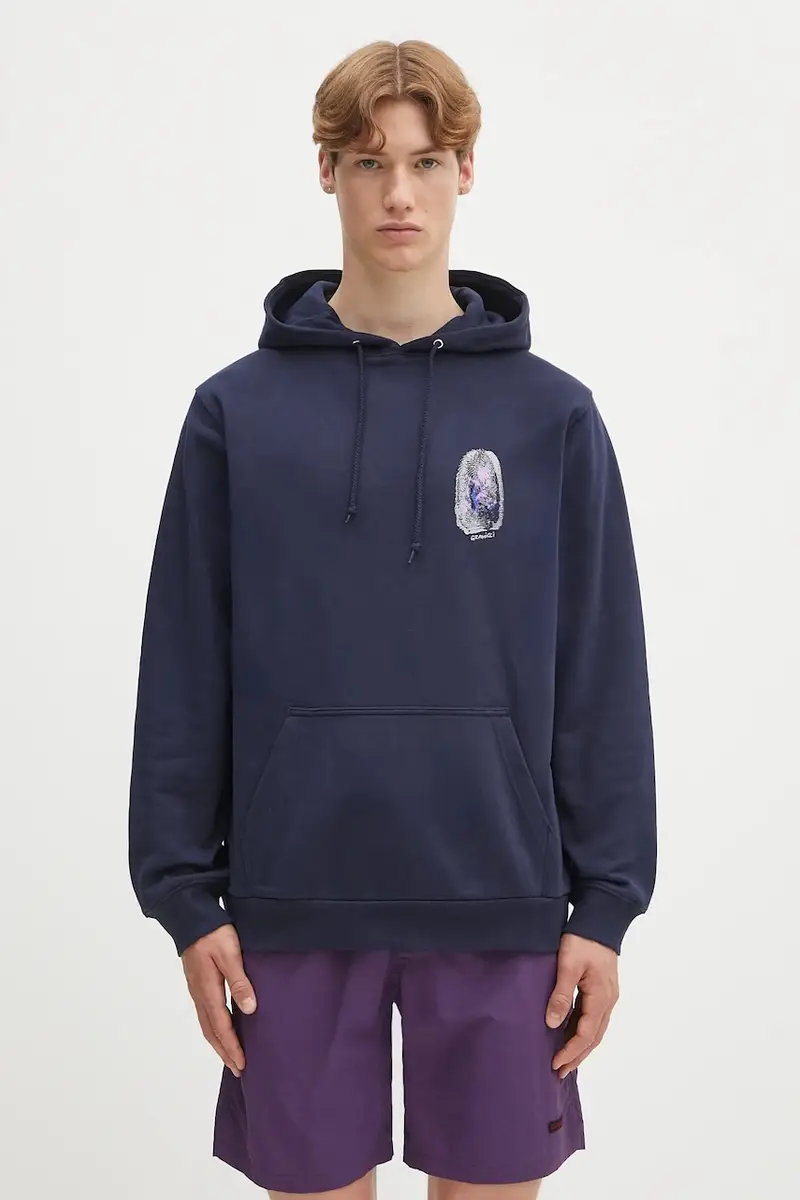 felpa in cotone Thumbprint Hooded Sweatshirt uomo colore blu navy con cappuccio G5SU.J109