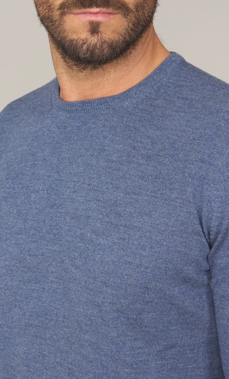 Maglia girocollo gran sasso in lana merino extrafine, colore celeste miniatura 2