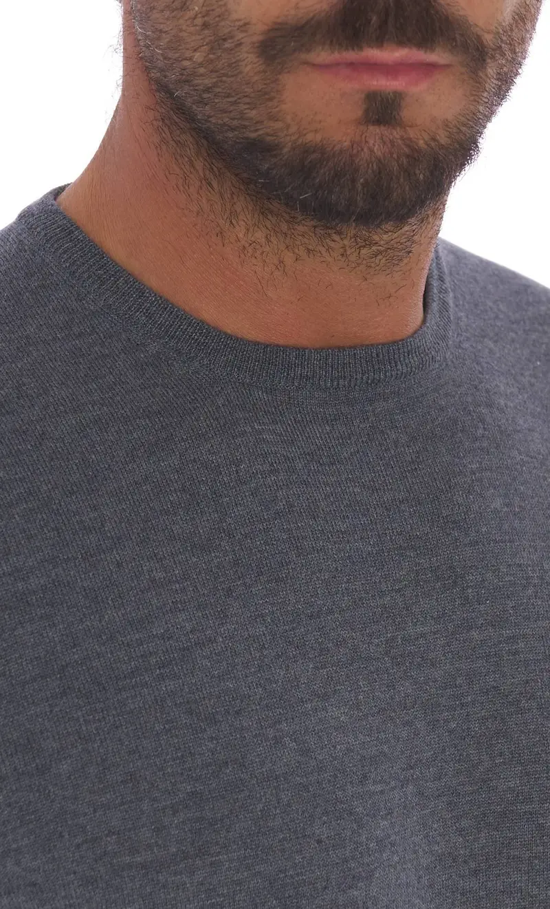 Maglia girocollo gran sasso in lana merino extrafine, colore grigio miniatura 2