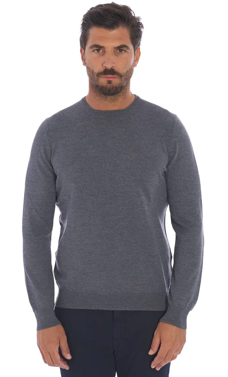 Maglia girocollo gran sasso in lana merino extrafine, colore grigio