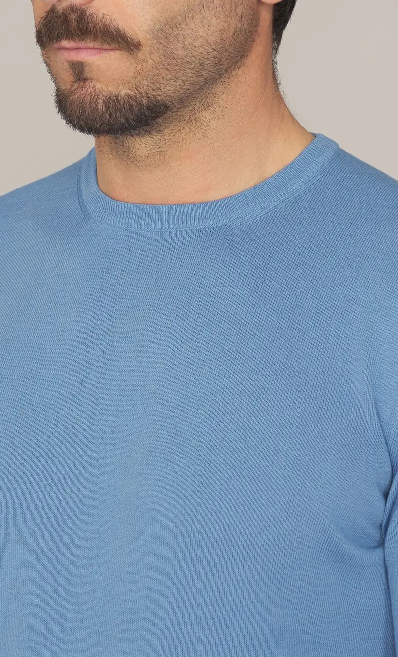 Maglia girocollo gran sasso in puro cotone egiziano, colore celeste miniatura 2