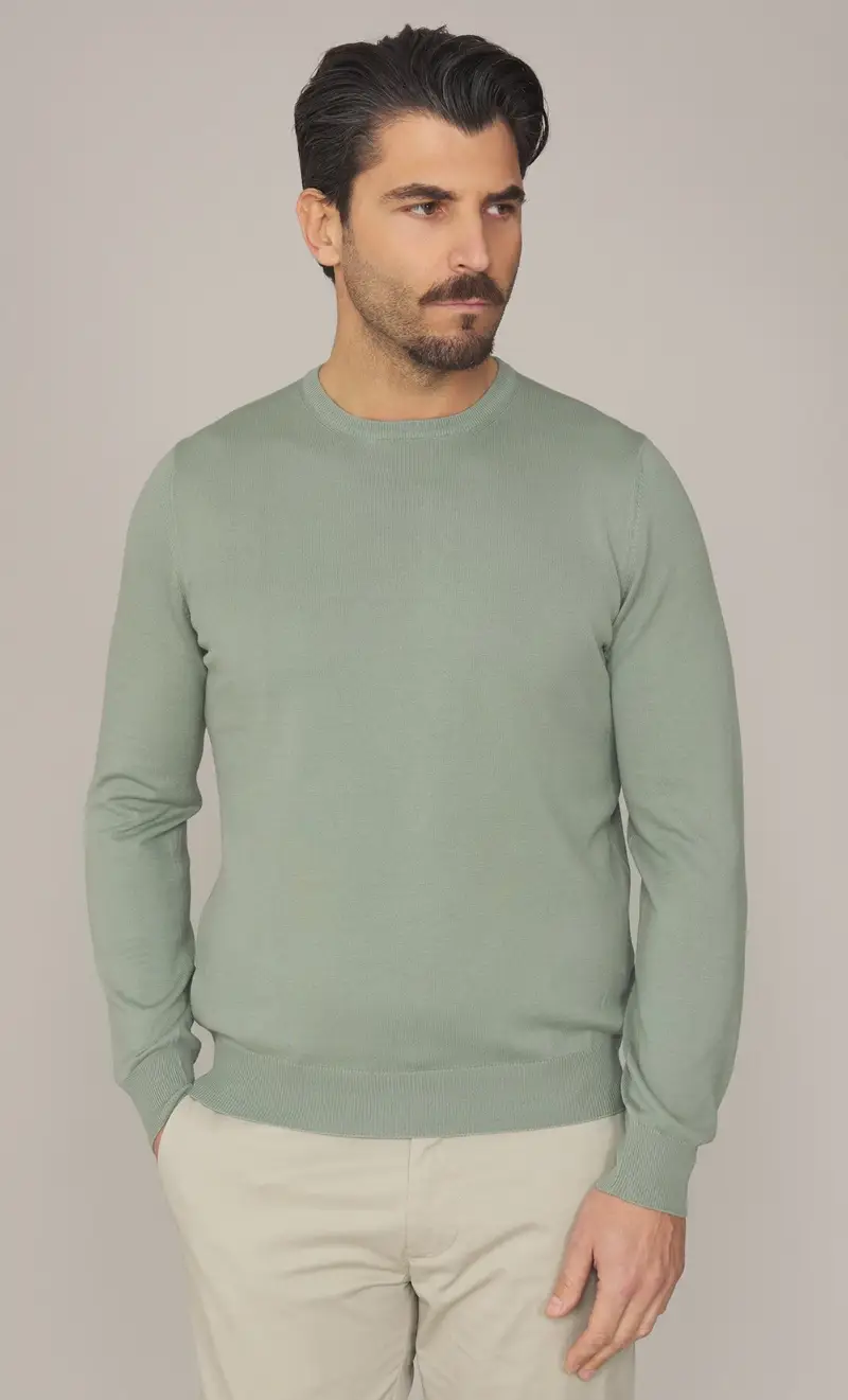 Maglia girocollo gran sasso in puro cotone egiziano, colore verde