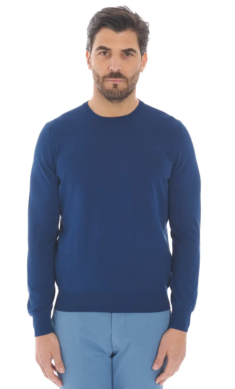 Maglia girocollo gran sasso in puro cotone organico, colore bluette