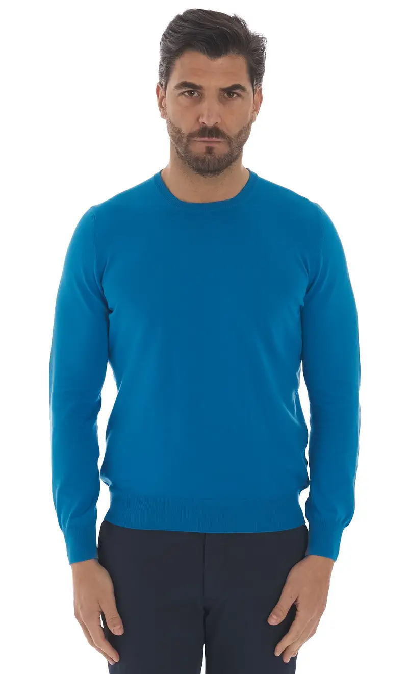 Maglia girocollo gran sasso in puro cotone organico, colore turchese